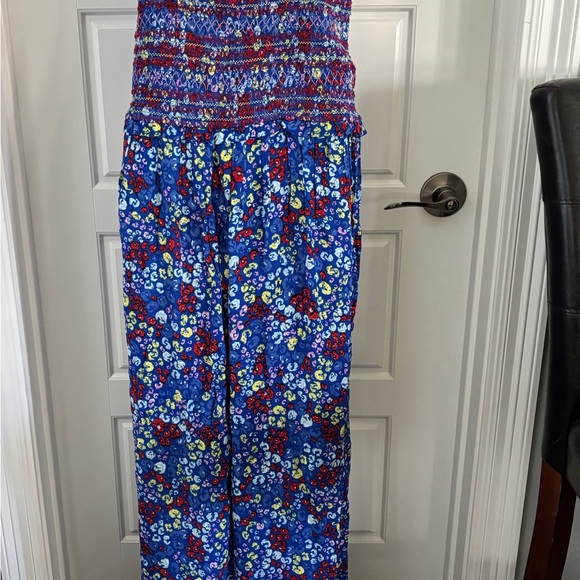 Kaari Blue Blue Multi Smocked Wide Leg Jumpsuit Size XL. NWT - Picture 4 of 7